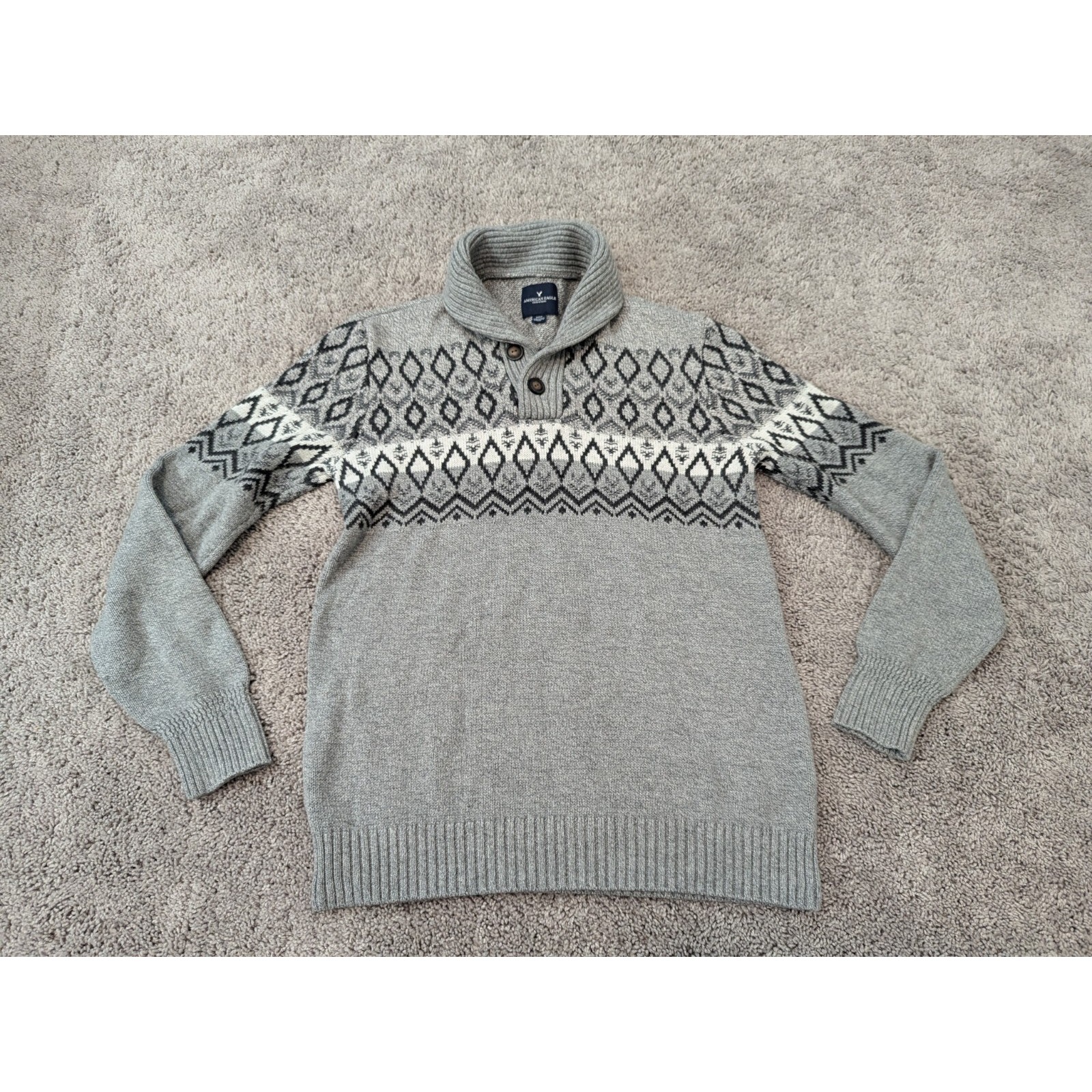 American Eagle Outfitters Sweater Mens Medium Gray Knit Pullover Fair Isle